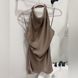 Babaton taupe color silk midi dress